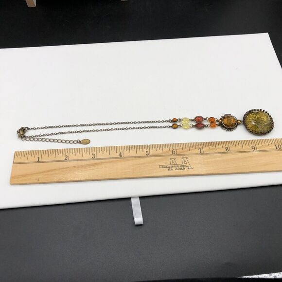 Cookie Lee Necklace Victorian Revival Filigree Y-Drop Beaded Bronze Tone Choker - Picture 9 of 10